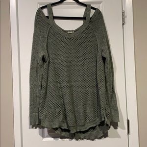 Olive cold-shoulder style knit sweater
